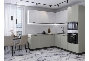 Кухонный гарнитур Лайт-03 Special White/Special Grey, Graphite 210/220 см, столешница Мрамор альпийский