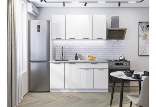 Кухонный гарнитур Флэт-08 White In 2S, Белый 160 см, столешница Мрамор альпийский