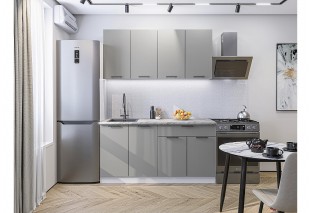 Кухонный гарнитур Флэт-08 Light Grey In 2S, Белый 160 см, столешница Мрамор альпийский