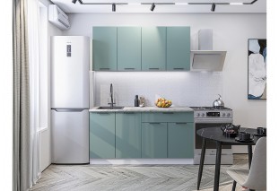 Кухонный гарнитур Флэт-08 Grey-green In 2S, Белый 160 см, столешница Мрамор альпийский