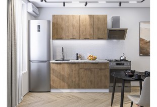 Кухонный гарнитур Флэт-08 Natural Casella Oak 2S, Белый 160 см, столешница Мрамор альпийский