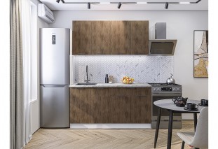 Кухонный гарнитур Флэт-08 Brown Casella Oak 2S, Белый 160 см, столешница Мрамор альпийский