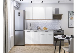 Кухонный гарнитур Флэт-08 White In 2S, Дуб Вотан 160 см, столешница Мрамор альпийский