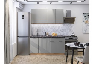 Кухонный гарнитур Флэт-08 Light Grey In 2S, Дуб Вотан 160 см, столешница Мрамор черный