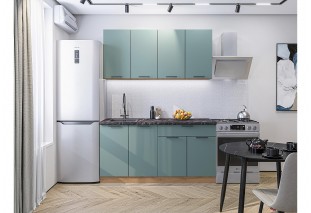 Кухонный гарнитур Флэт-08 Grey-green In 2S, Дуб Вотан 160 см, столешница Мрамор черный