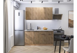 Кухонный гарнитур Флэт-08 Natural Casella Oak 2S, Дуб Вотан 160 см, столешница Мрамор альпийский
