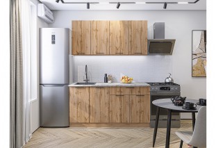 Кухонный гарнитур Флэт-08 Wotan Oak 2S, Дуб Вотан 160 см, столешница Мрамор альпийский