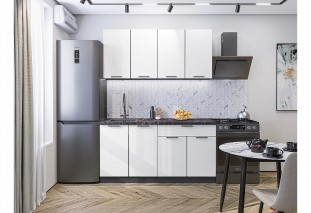 Кухонный гарнитур Флэт-08 White In 2S, Graphite 160 см, столешница Мрамор черный