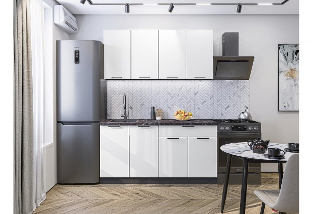 Кухонный гарнитур Флэт-08 White In 2S, Graphite 160 см, столешница Мрамор черный