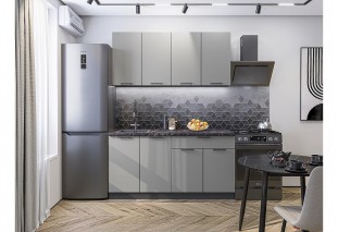 Кухонный гарнитур Флэт-08 Light Grey In 2S, Graphite 160 см, столешница Мрамор черный