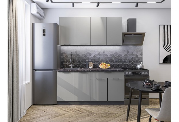 Кухонный гарнитур Флэт-08 Light Grey In 2S, Graphite 160 см, столешница Мрамор черный