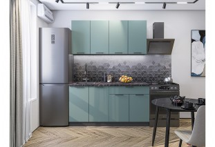 Кухонный гарнитур Флэт-08 Grey-green In 2S, Graphite 160 см, столешница Мрамор черный