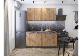 Кухонный гарнитур Флэт-08 Wotan Oak 2S, Graphite 160 см, столешница Мрамор дымчатый