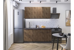 Кухонный гарнитур Флэт-08 Brown Casella Oak 2S, Graphite 160 см, столешница Мрамор черный