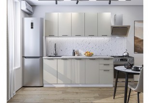 Кухонный гарнитур Флэт-09 Cashmere In 2S, Белый 200 см, столешница Мрамор альпийский