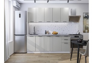 Кухонный гарнитур Флэт-09 Light Grey In 2S, Белый 200 см, столешница Снежный мрамор