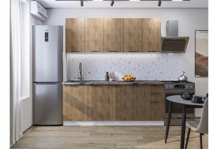 Кухонный гарнитур Флэт-09 Natural Casella Oak 2S, Белый 200 см, столешница Мрамор дымчатый