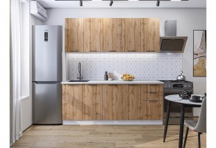 Кухонный гарнитур Флэт-09 Wotan Oak 2S, Белый 200 см, столешница Пирит светлый
