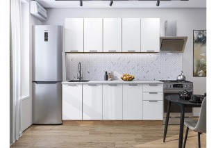 Кухонный гарнитур Флэт-09 White In 2S, Дуб Вотан 200 см, столешница Пирит светлый