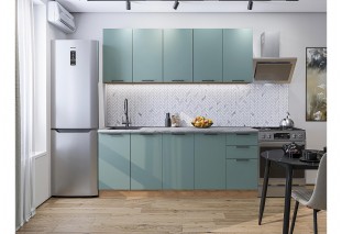 Кухонный гарнитур Флэт-09 Grey-green In 2S, Дуб Вотан 200 см, столешница Снежный мрамор