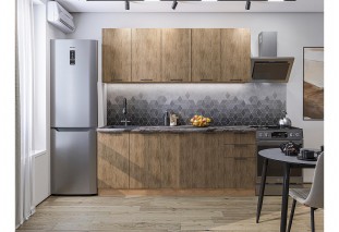 Кухонный гарнитур Флэт-09 Natural Casella Oak 2S, Дуб Вотан 200 см, столешница Мрамор дымчатый