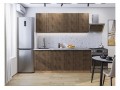 Кухонный гарнитур Флэт-09 Brown Casella Oak 2S, Дуб Вотан 200 см, столешница Снежный мрамор