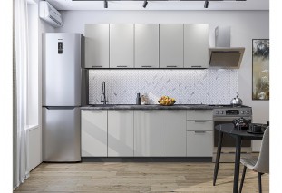 Кухонный гарнитур Флэт-09 Light Grey In 2S, Graphite 200 см, столешница Черный детройт