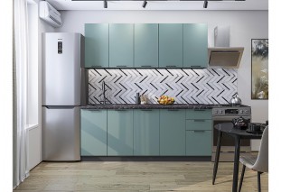 Кухонный гарнитур Флэт-09 Grey-green In 2S, Graphite 200 см, столешница Мрамор черный