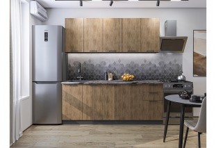 Кухонный гарнитур Флэт-09 Natural Casella Oak 2S, Graphite 200 см, столешница Мрамор дымчатый
