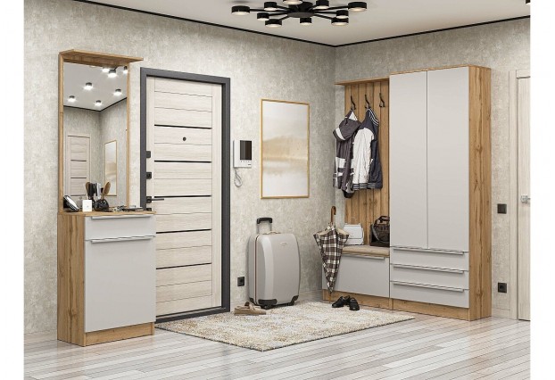Прихожая Стиль-04, корпус дуб Вотан / фасад Фьюжн Silky Light Grey