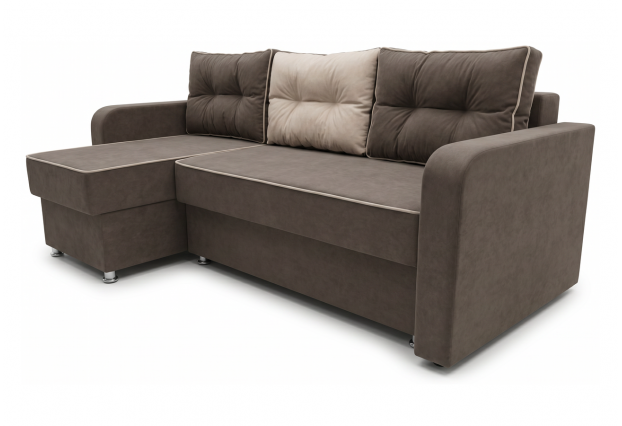 Угловой диван Бостон коричневый, подушки беж
