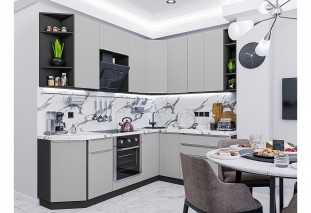 Кухонный гарнитур Фьюжн-04 Silky Light Grey, Graphite 220/180 см, столешница Гранит белый
