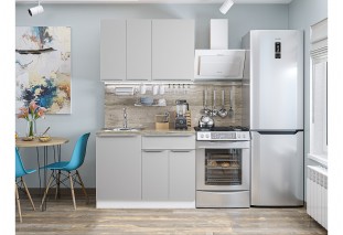 Кухонный гарнитур Фьюжн-05 Silky Light Grey, Белый 110 см, столешница Песчаный камень глянец