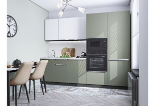 Кухонный гарнитур Фьюжн-07 Silky White/Silky Mint, Graphite 270 см, столешница Антарес