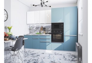 Кухонный гарнитур Фьюжн-07 Angel/Silky Blue, Белый 270 см, столешница Снежный мрамор