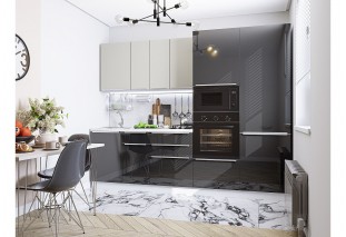 Кухонный гарнитур Фьюжн-07 Silky Light Grey/Anthracite, Белый 270 см, столешница Антарес
