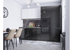Кухонный гарнитур Фьюжн-07 Silky White/Anthracite, Graphite 270 см, столешница Мрамор черный