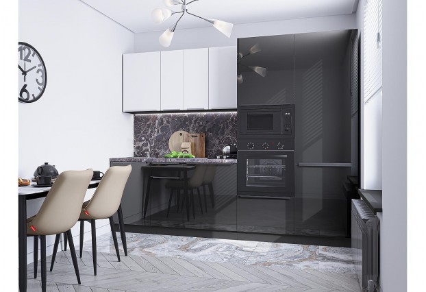 Кухонный гарнитур Фьюжн-07 Silky White/Anthracite, Graphite 270 см, столешница Мрамор черный