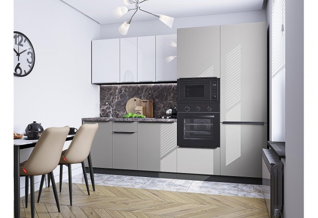 Кухонный гарнитур Фьюжн-07 Angel/Silky Light Grey, Graphite 270 см, столешница Мрамор черный