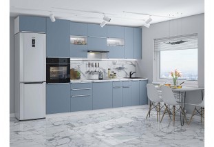 Кухонный гарнитур Фьюжн-01 Silky Blue, Белый 360 см, столешница Гранит белый