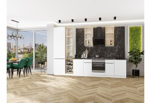 Кухонный гарнитур Фьюжн-08 Silky White, Белый 340 см, столешница Мрамор черный