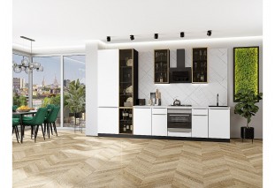 Кухонный гарнитур Фьюжн-08 Silky White, Graphite 340 см, столешница Пирит светлый