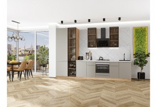 Кухонный гарнитур Фьюжн-08 Silky Grey, Дуб Вотан 340 см, столешница Пирит светлый