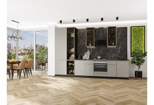 Кухонный гарнитур Фьюжн-08 Silky Grey, Graphite 340 см, столешница Мрамор черный