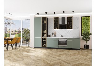 Кухонный гарнитур Фьюжн-08 Silky Mint, Graphite 340 см, столешница Пирит светлый