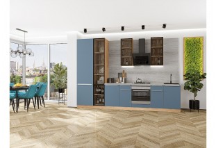 Кухонный гарнитур Фьюжн-08 Silky Blue, Дуб Вотан 340 см, столешница Песчаный камень глянец