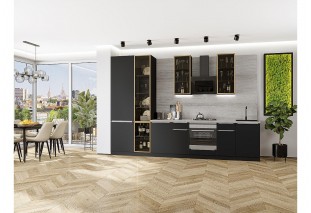 Кухонный гарнитур Фьюжн-08 Stormy Silk, Graphite 340 см, столешница Песчаный камень глянец