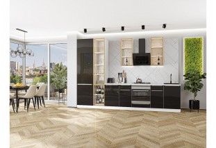 Кухонный гарнитур Фьюжн-08 Anthracite, Белый 340 см, столешница Пирит светлый