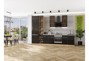 Кухонный гарнитур Фьюжн-08 Anthracite, Дуб Вотан 340 см, столешница Песчаный камень глянец