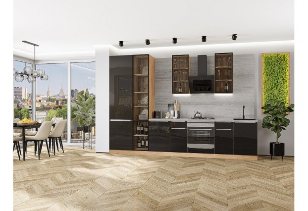 Кухонный гарнитур Фьюжн-08 Anthracite, Дуб Вотан 340 см, столешница Песчаный камень глянец